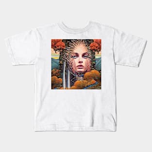 Portrait of pretty young woman and some autumn  nature Kids T-Shirt